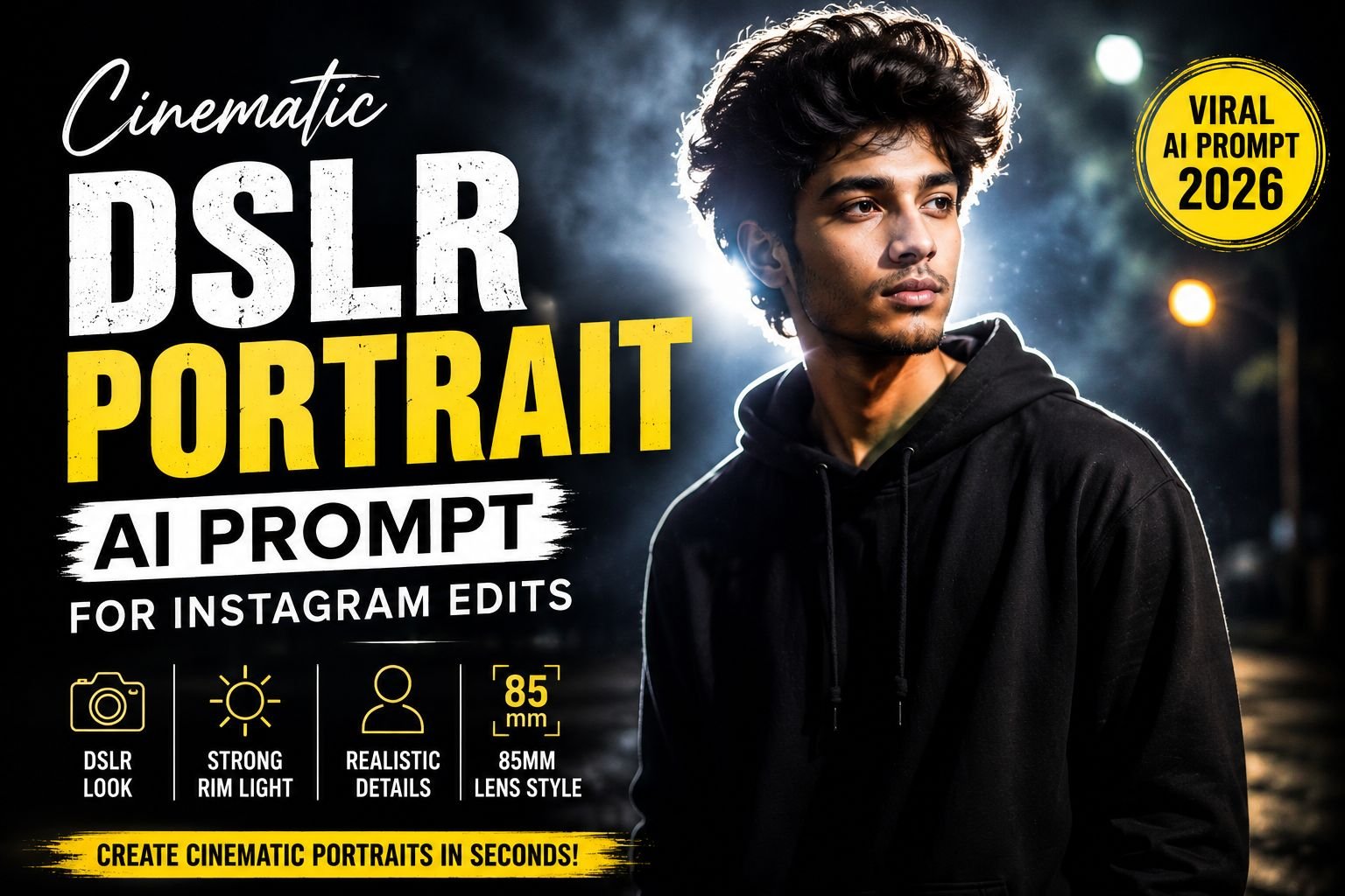 Cinematic DSLR Portrait AI Prompt for Instagram Edits